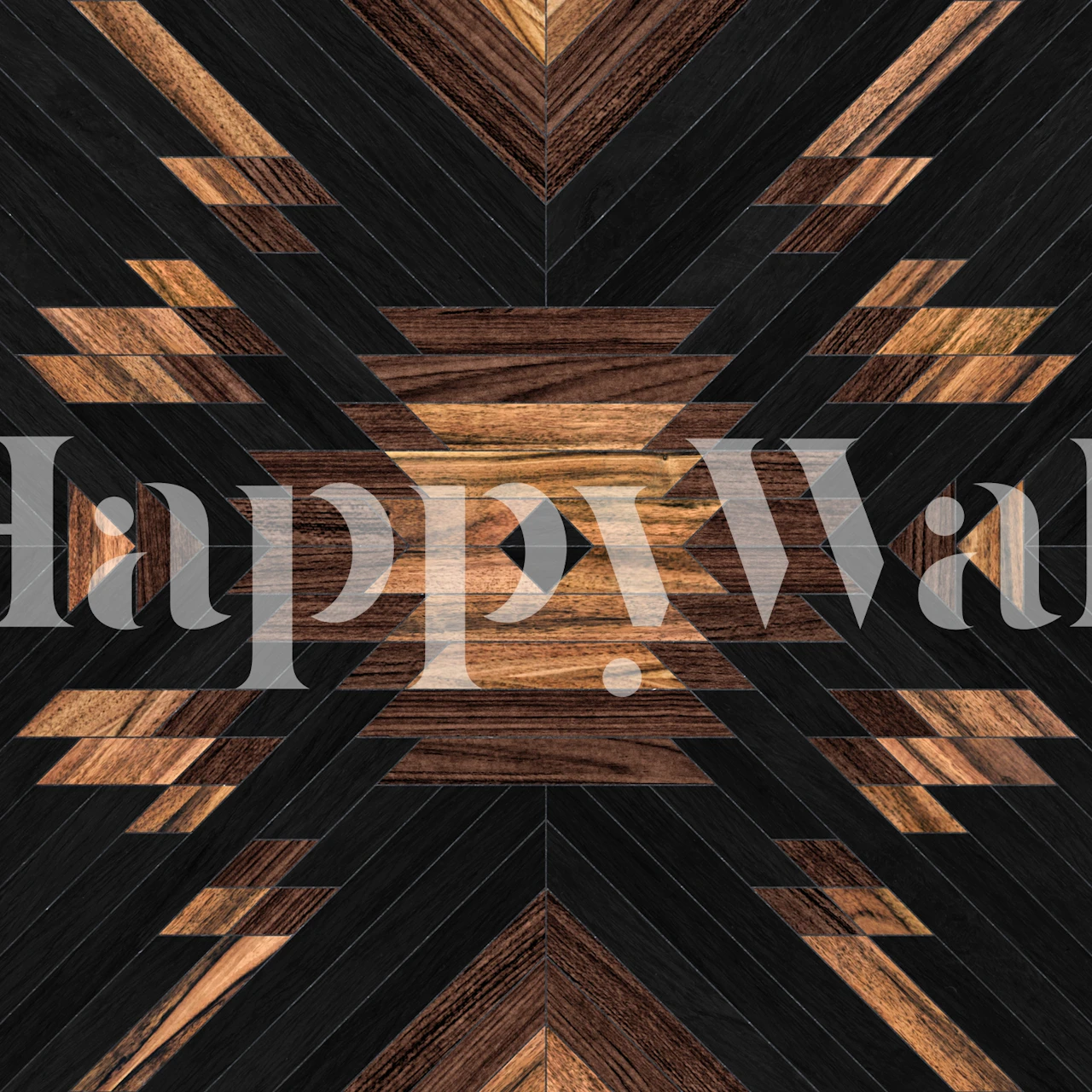 Wood geometric pattern in black and brown tones wallpaper