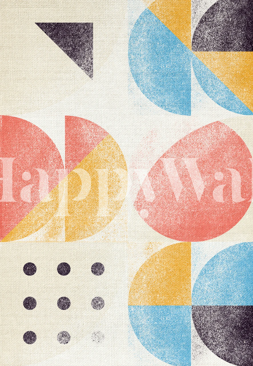 Colorful geometric shapes in red, blue, yellow, and black wallpaper