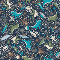 Space adventure with Monsters - Navy mocha tapete