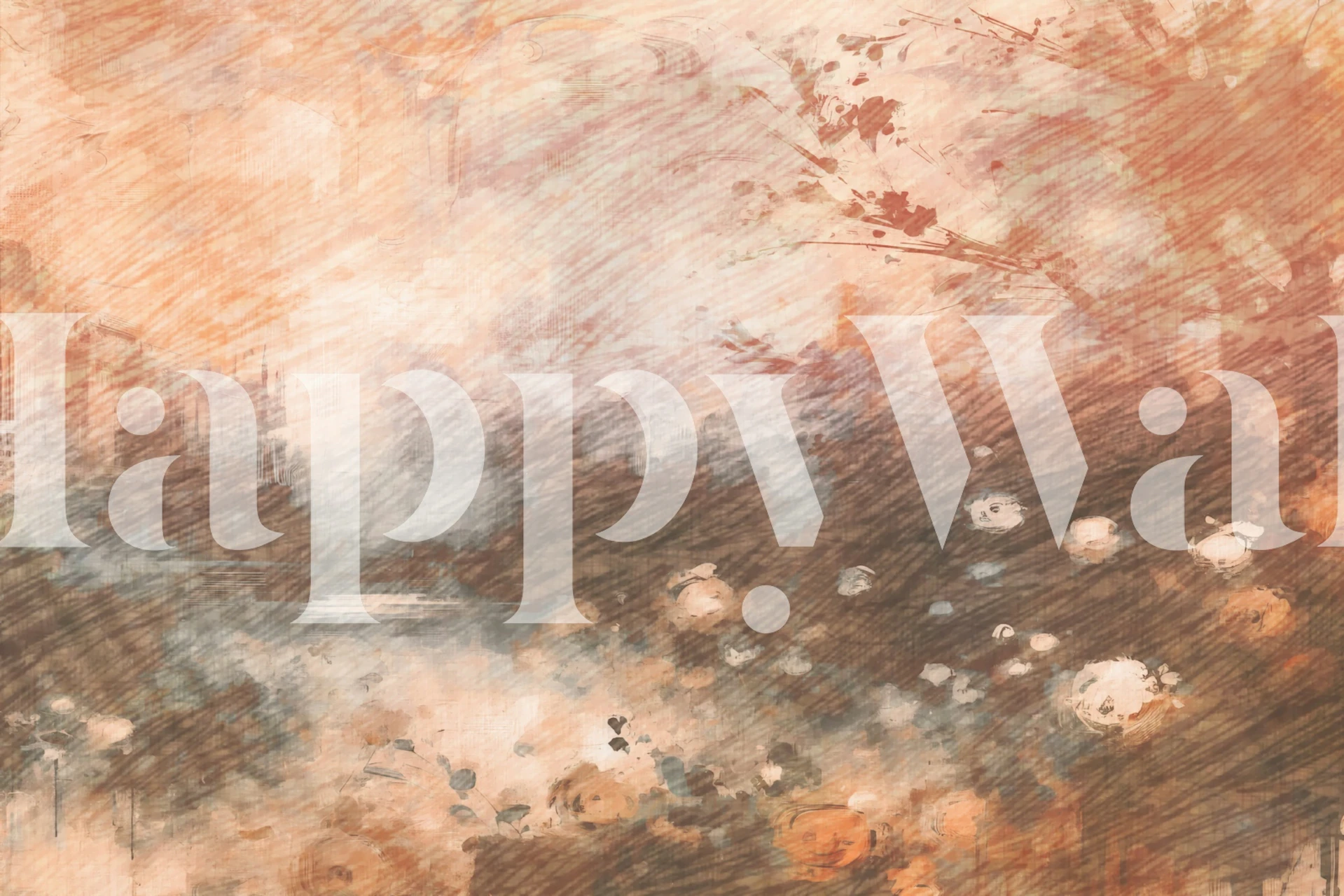 Mocha Mousse Garden Impressionist-tapet i ett rum