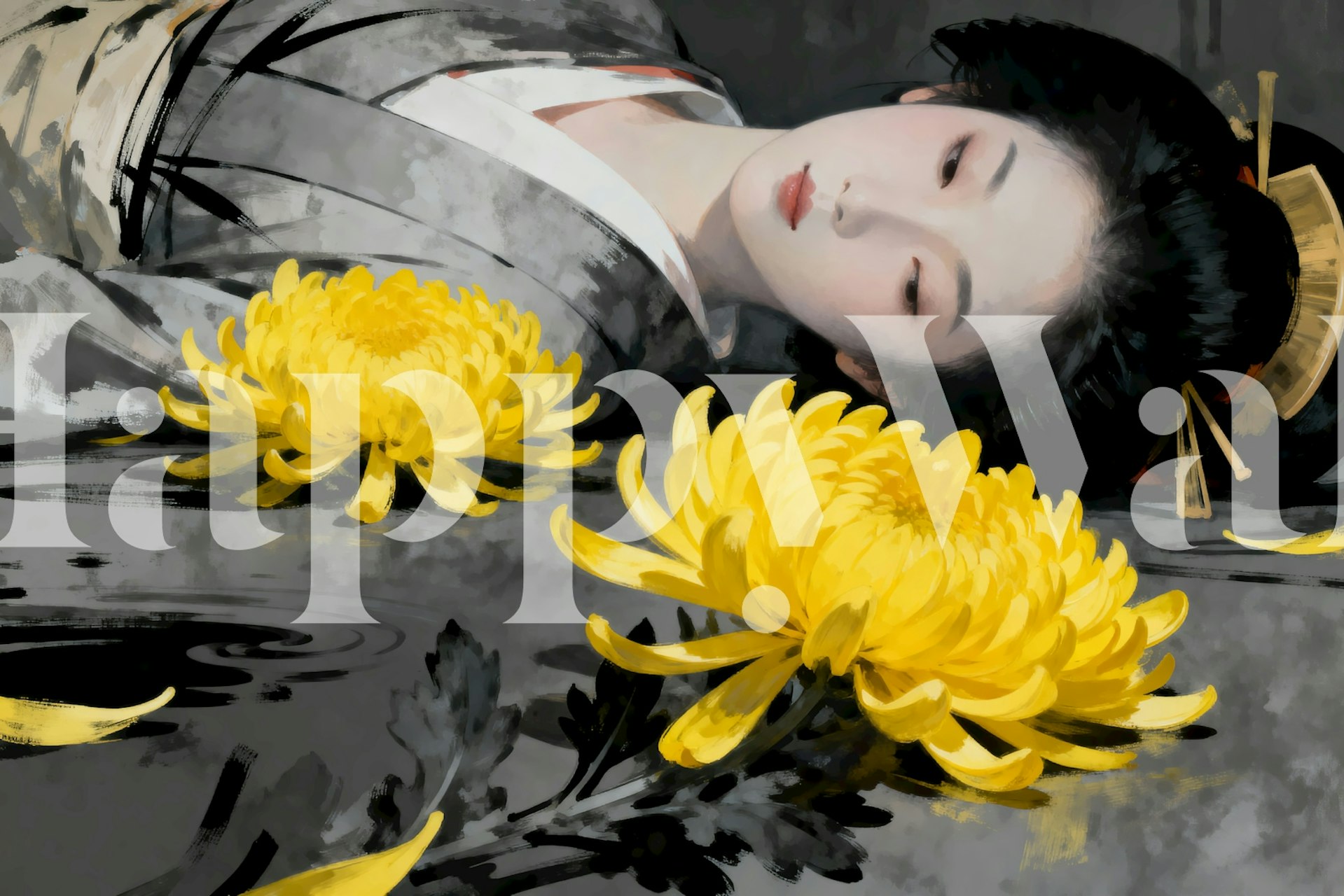 Floral Geisha Dream Portrait wallpaper in a room