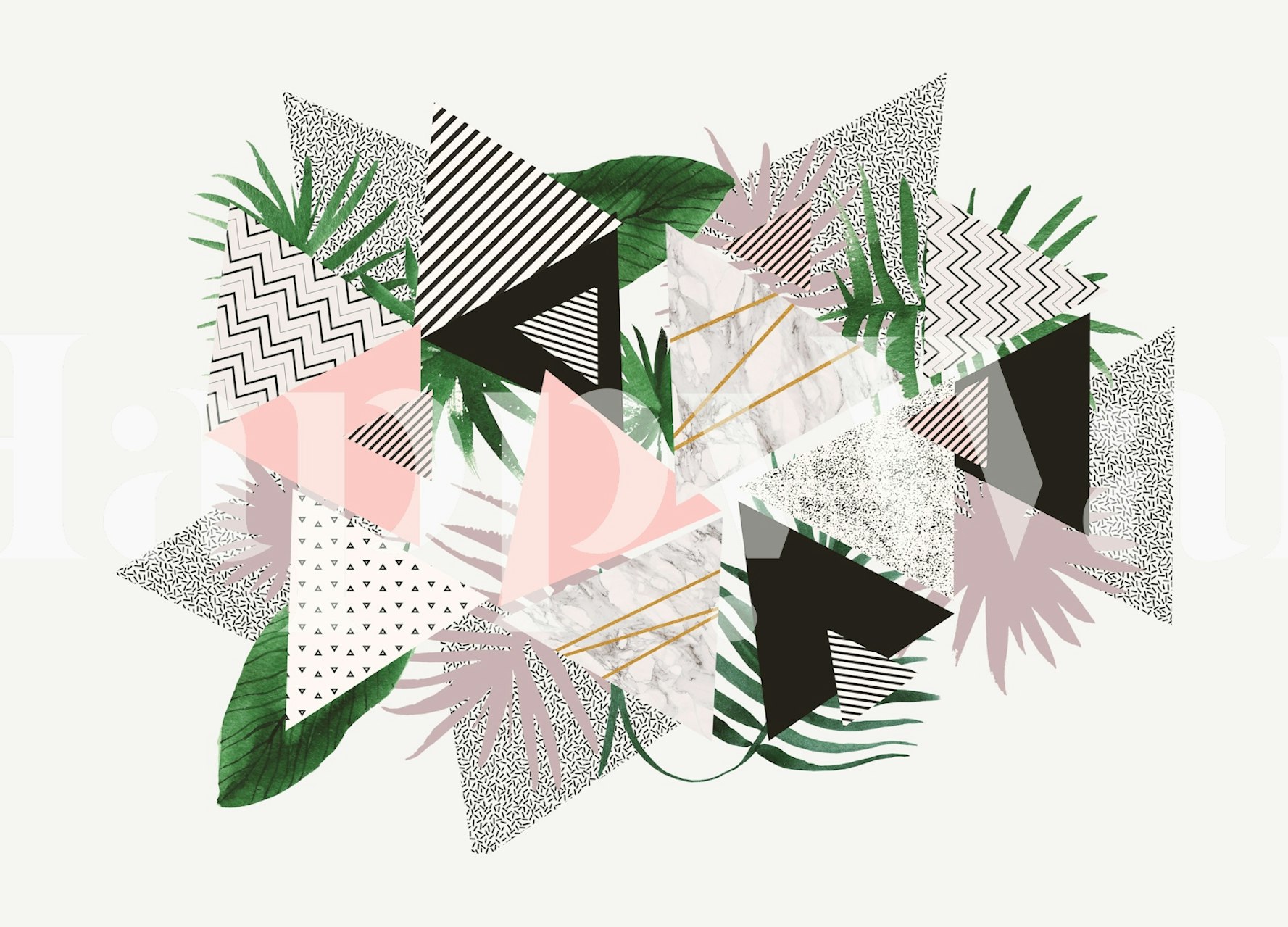 Modern Botanical Triangles-tapetti huoneessa