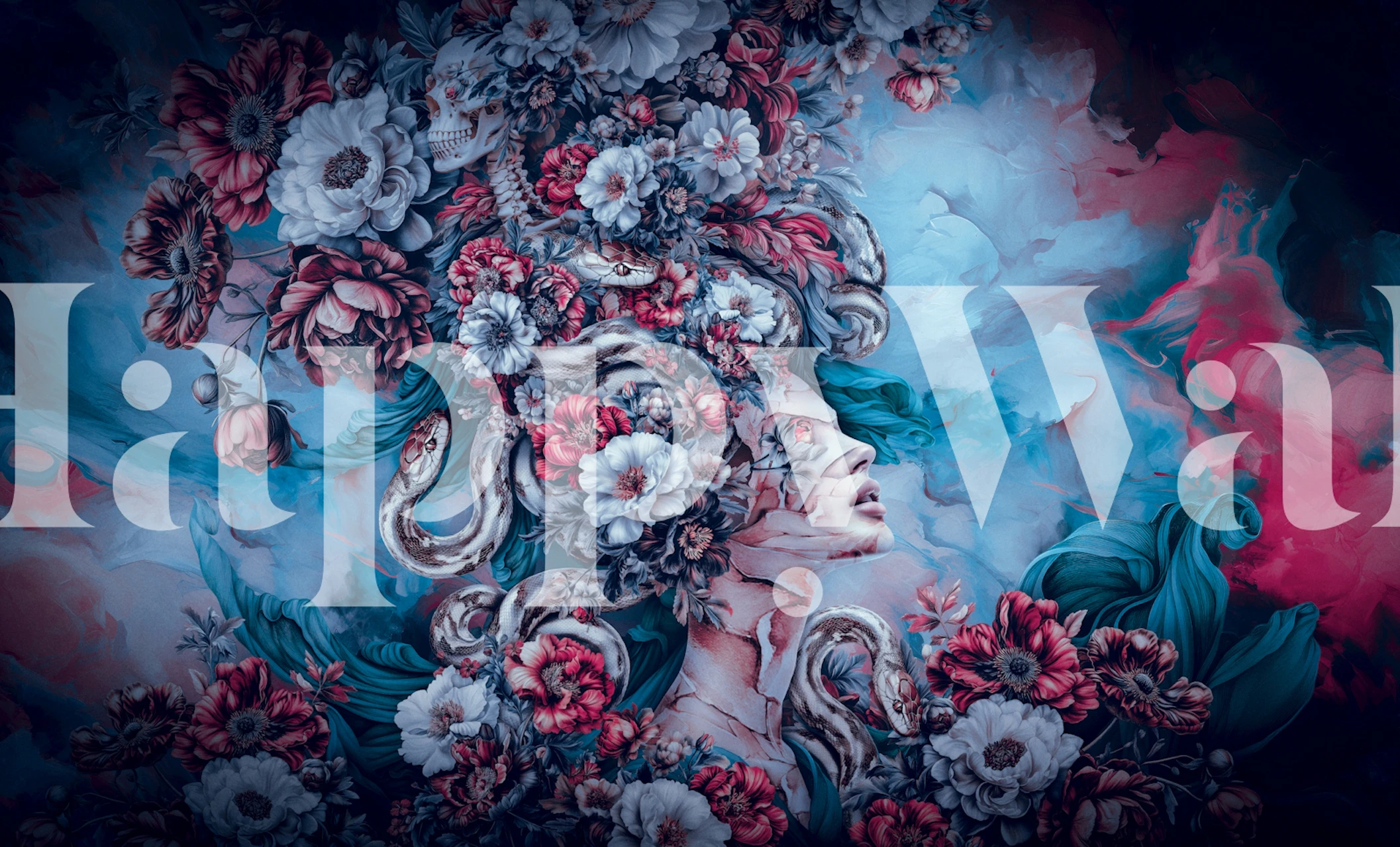 Queen of Darkness behang getoond in een kamer