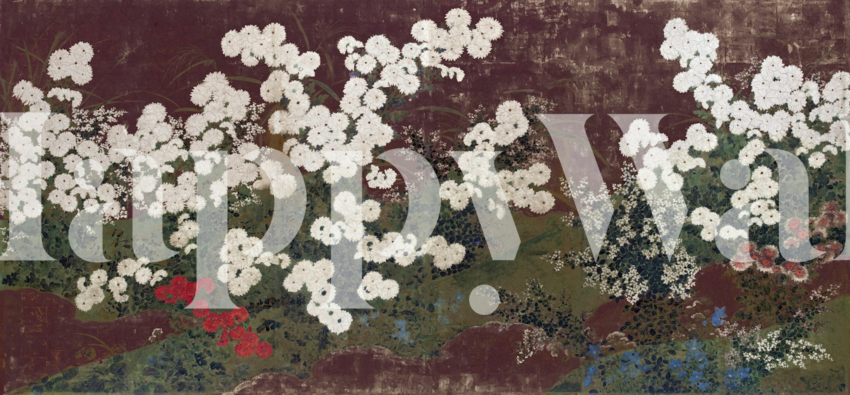 Ταπετσαρία Burgundy Floral Painting σε ένα δωμάτιο