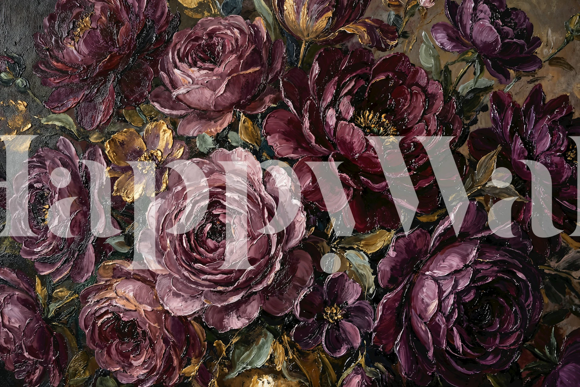 Large white peonies on dark background floral wallpaper