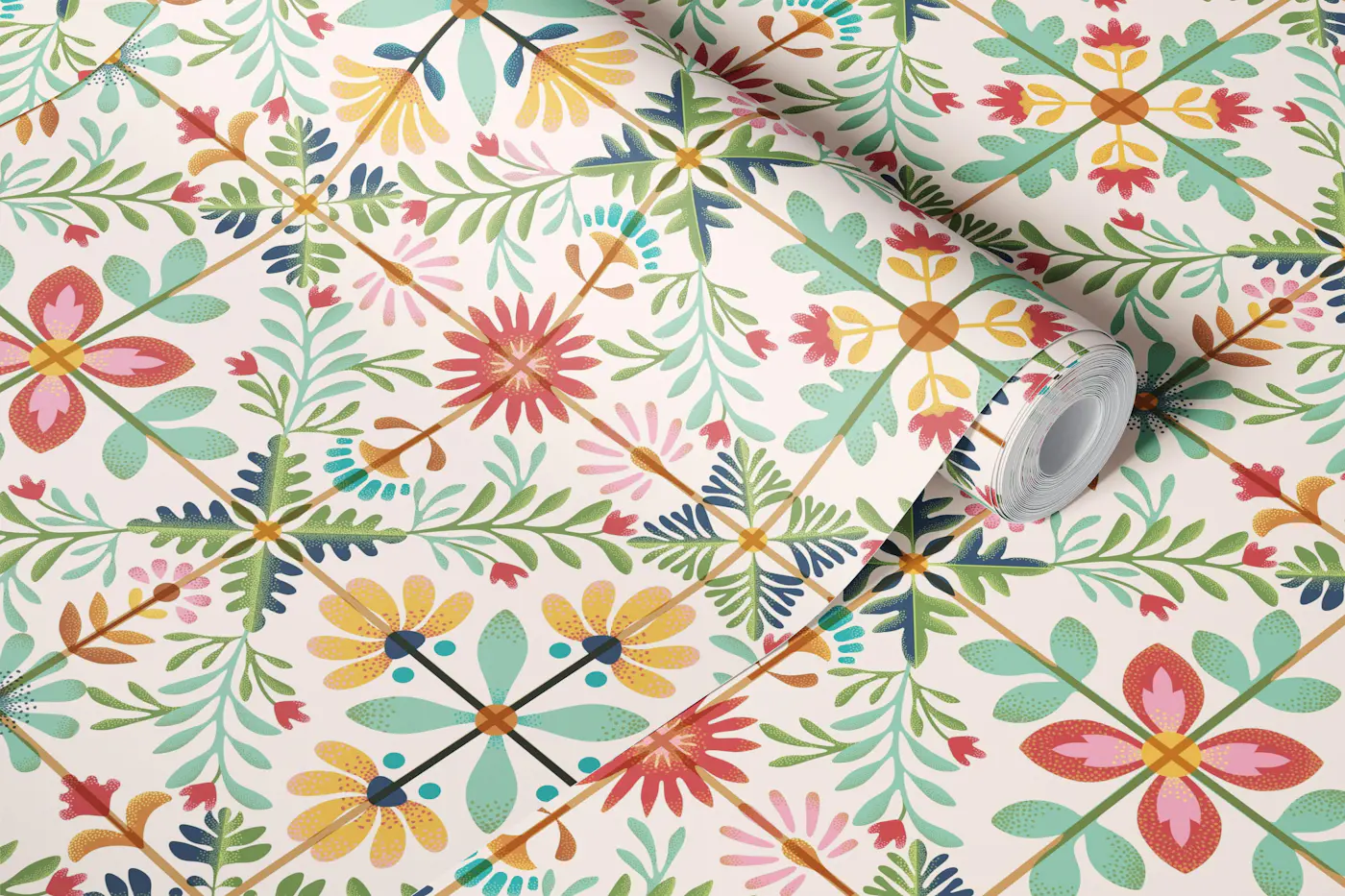 Vintage Botanical Mosaic wallpaper roll