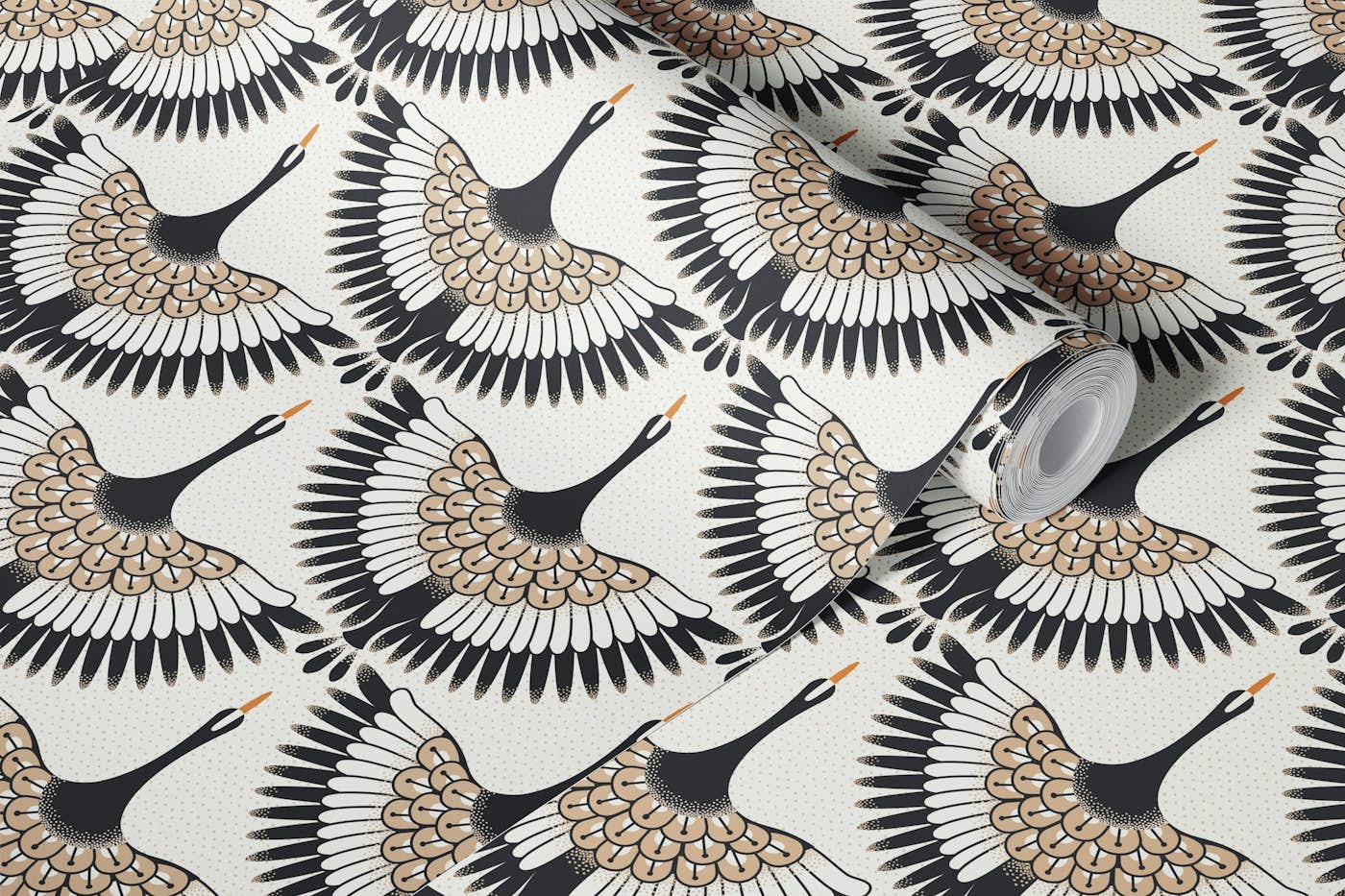 Elegant Art Deco Crane Feathers wallpaper roll