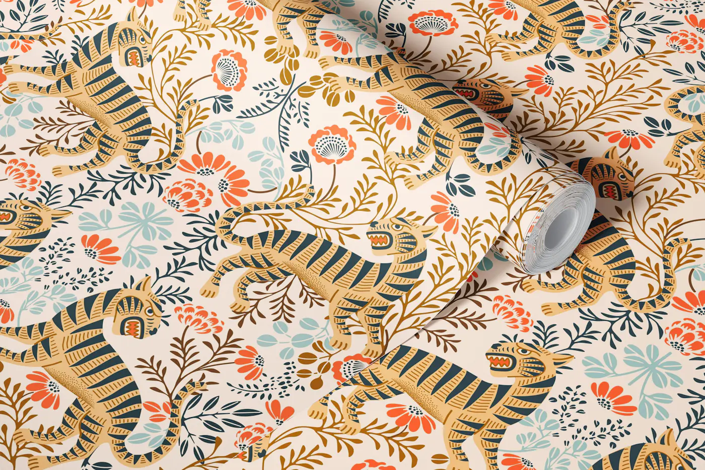 Wild Tiger Blooms wallpaper roll