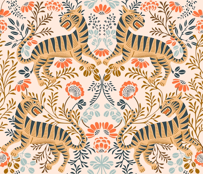 Wild Tiger Blooms Wallpaper | happywall.com