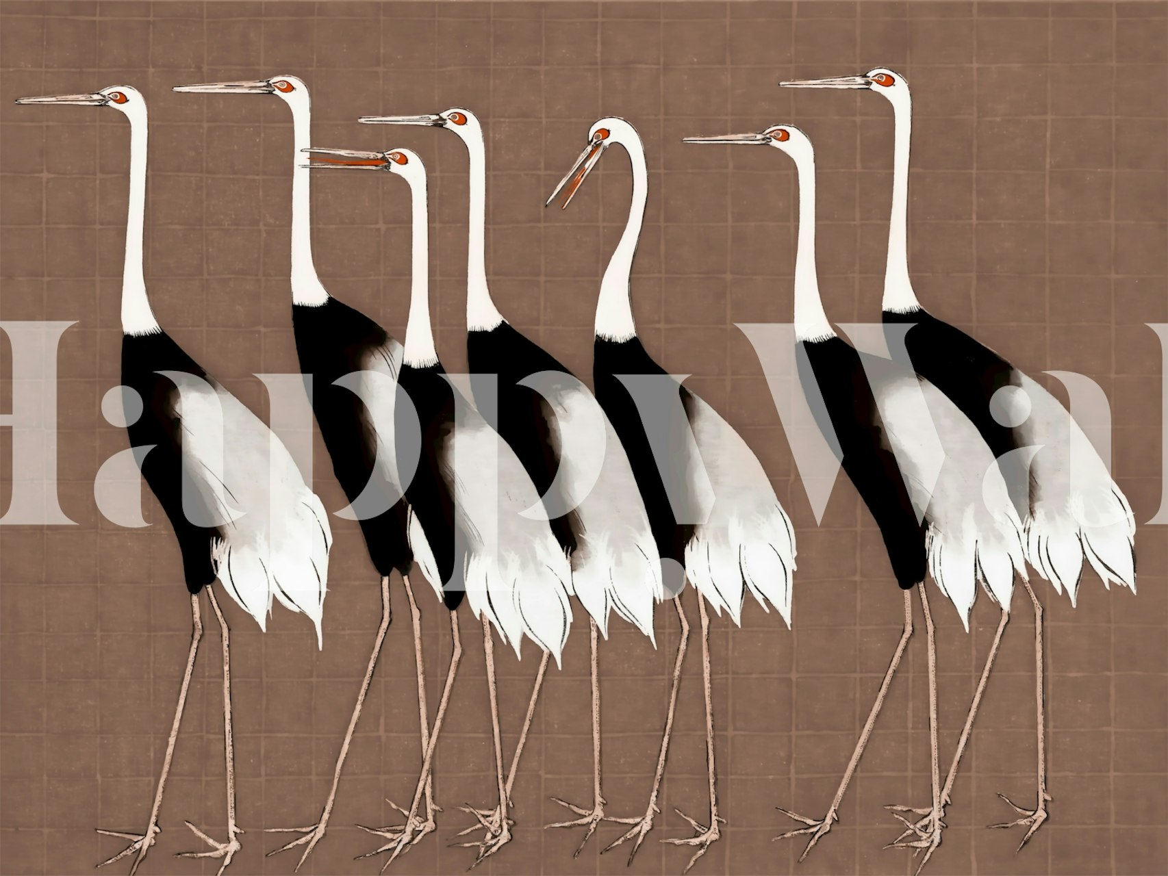 Japan Cranes on Mocha Mousse wzór tapety