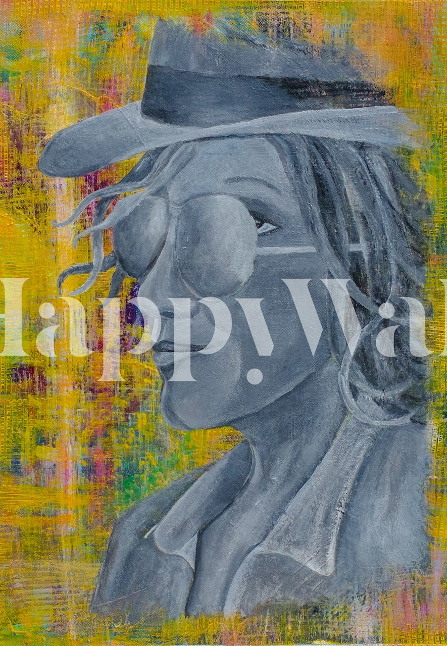 Colorful abstract portrait with vibrant yellow and gray tones wallpaper