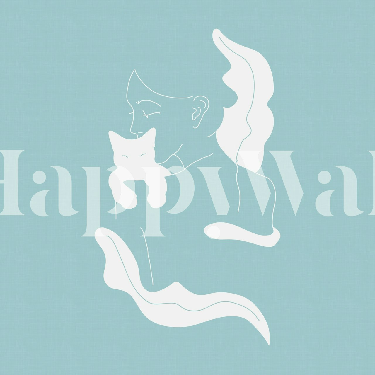 Girl with cat illustration in carta da parati aqua blue