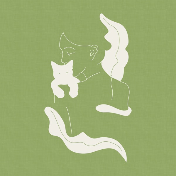 Girl with Cat Illustration - Green