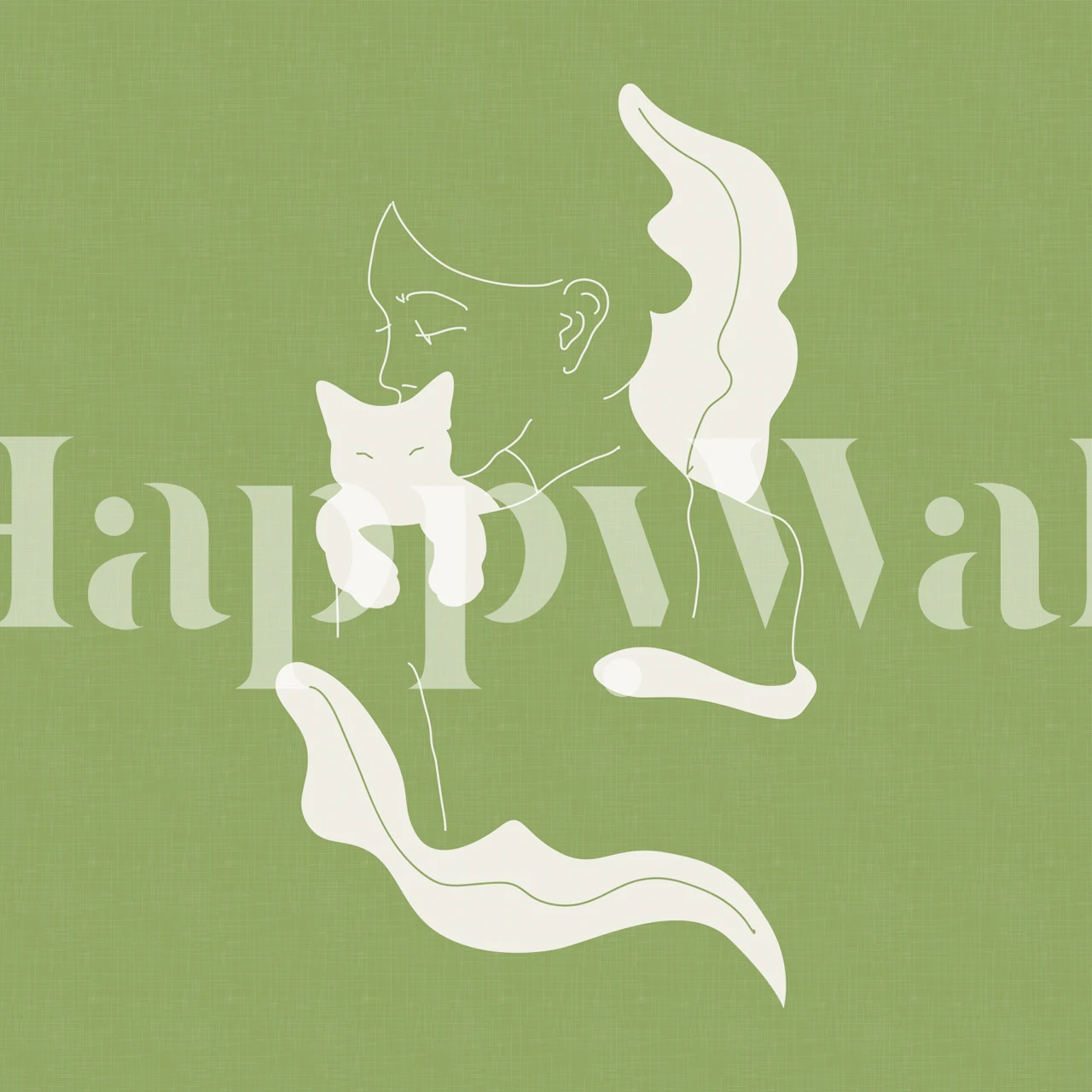Girl holding cat with green background modern wallpaper