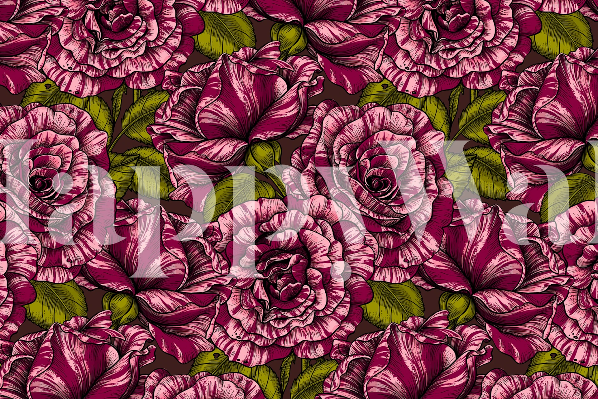 Diseño de papel tapiz elegante de rosas en una habitación