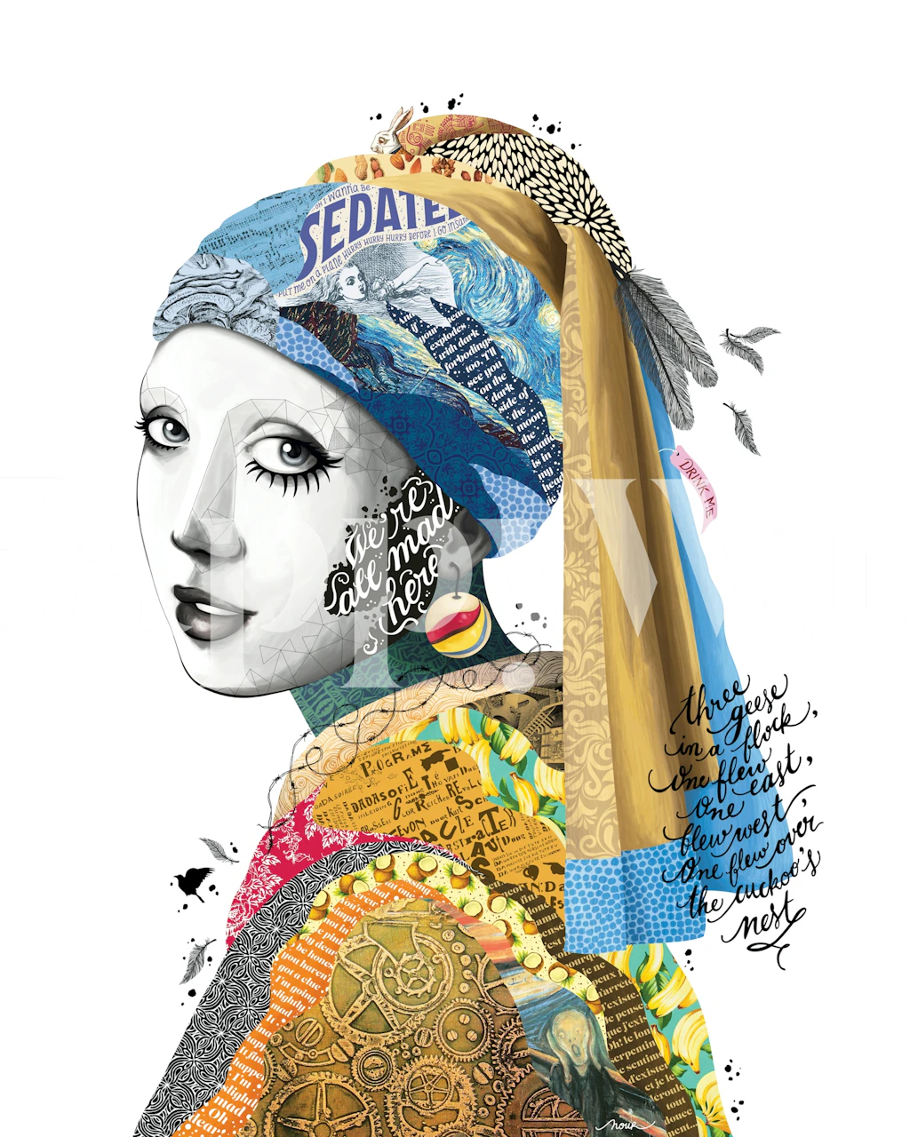 Artistic wallpaper design featuring a girl with a pearl earring
