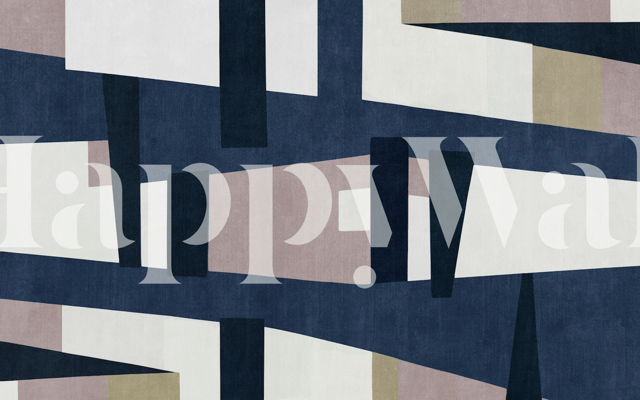 Geometric navy, beige, and white wallpaper with abstract shapes