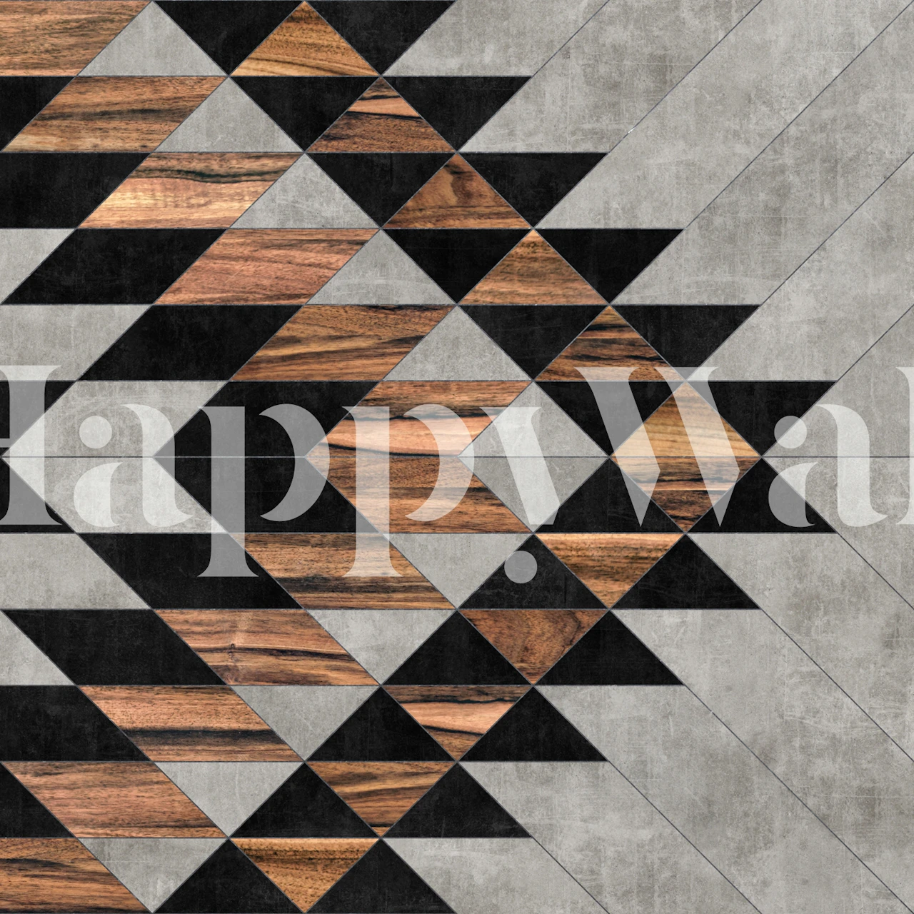 Geometric pattern with black and wood elements wallpaper