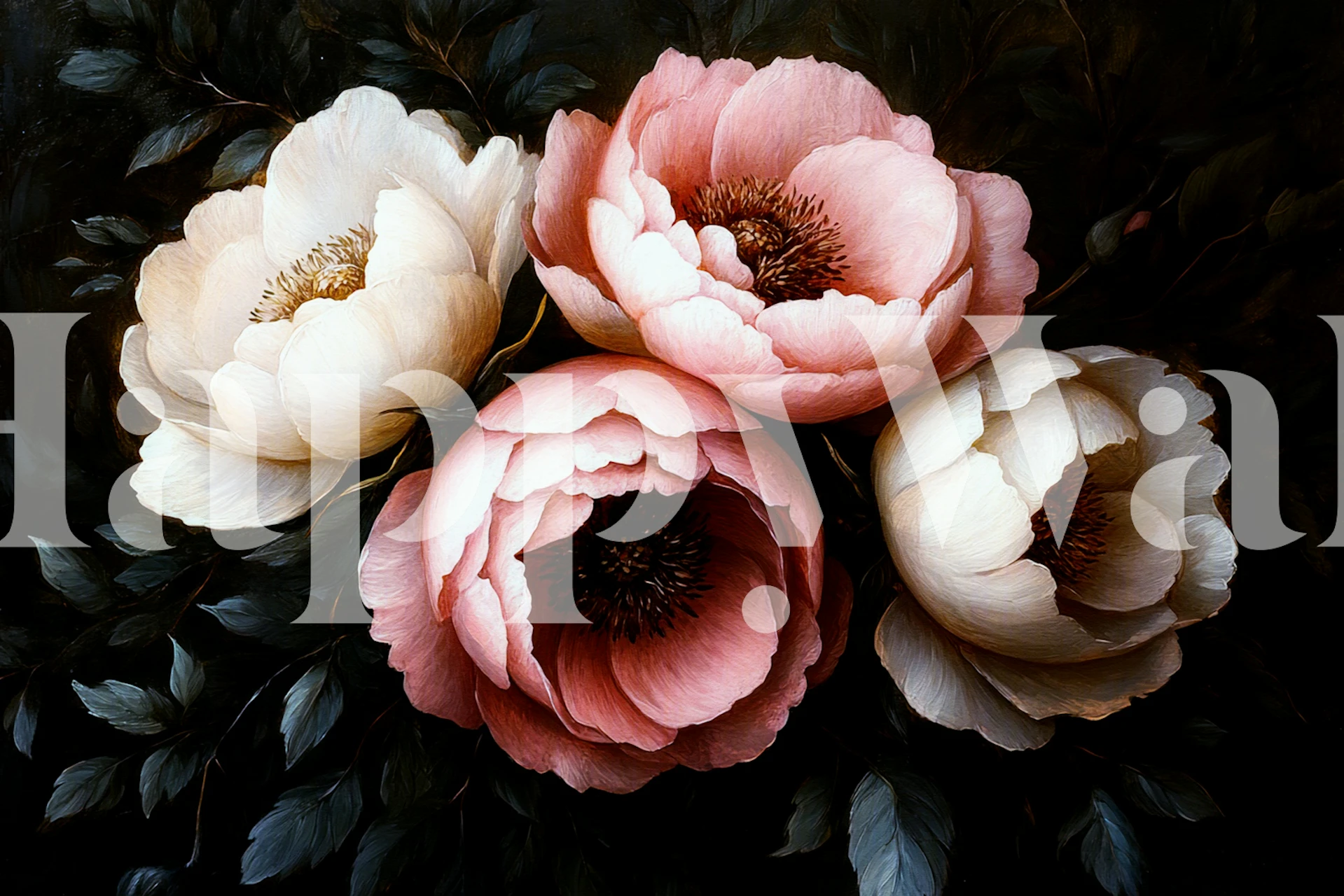 Floral peony bouquet in shades of pink and white wallpaper