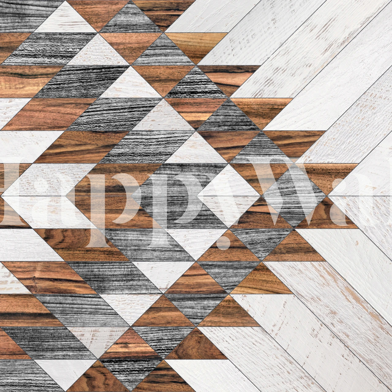 Geometric wood pattern in brown and gray tones wallpaper