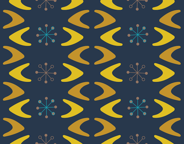 Midcentury Boomerangs - mustard on navy
