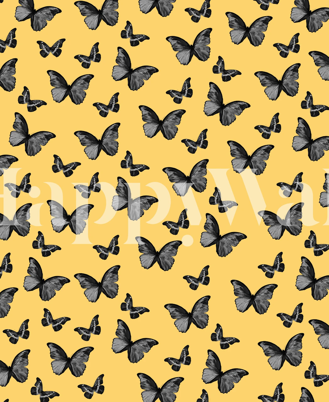 Black and yellow butterfly patterns on yellow background wallpaper