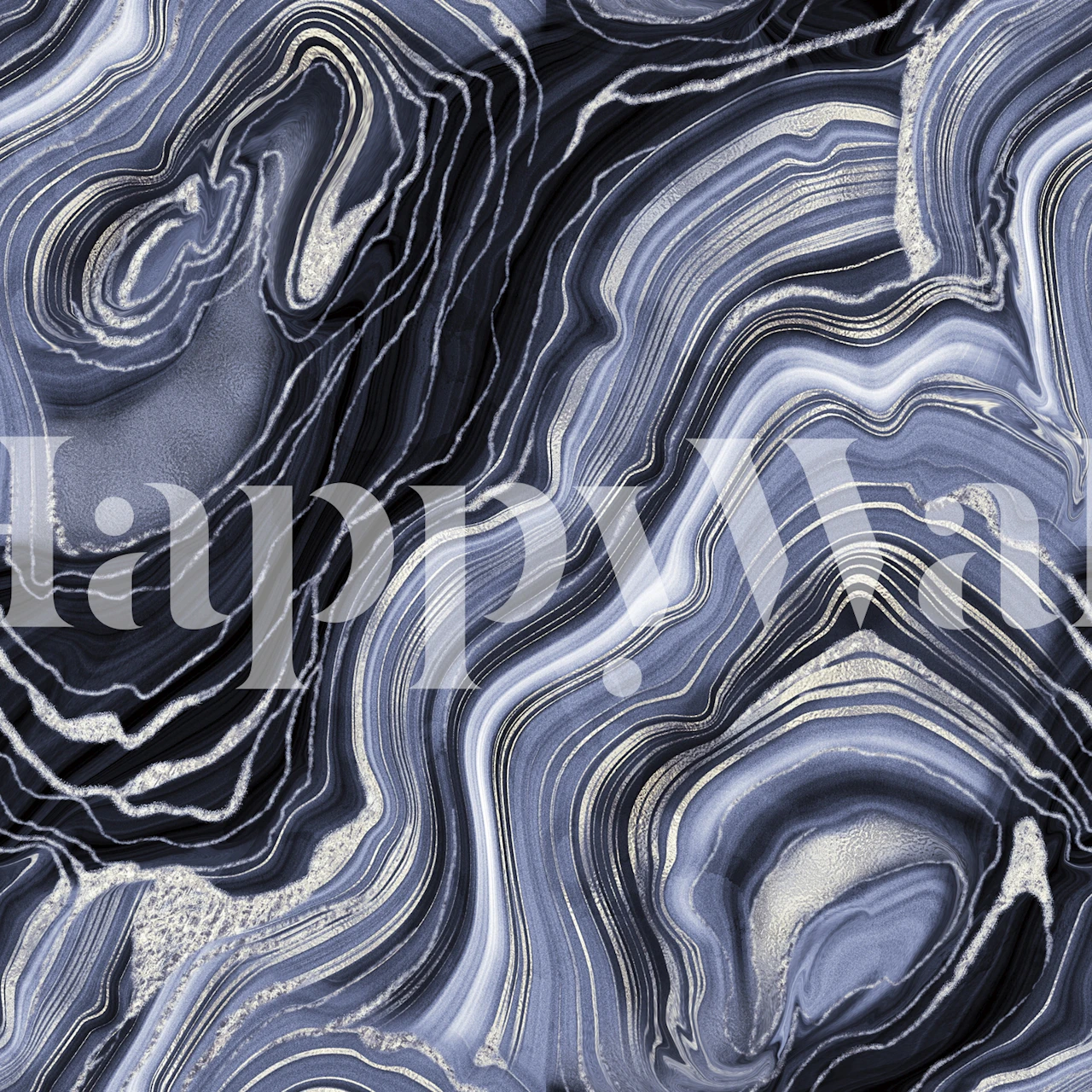 Elegant blue and silver marble pattern wall mural