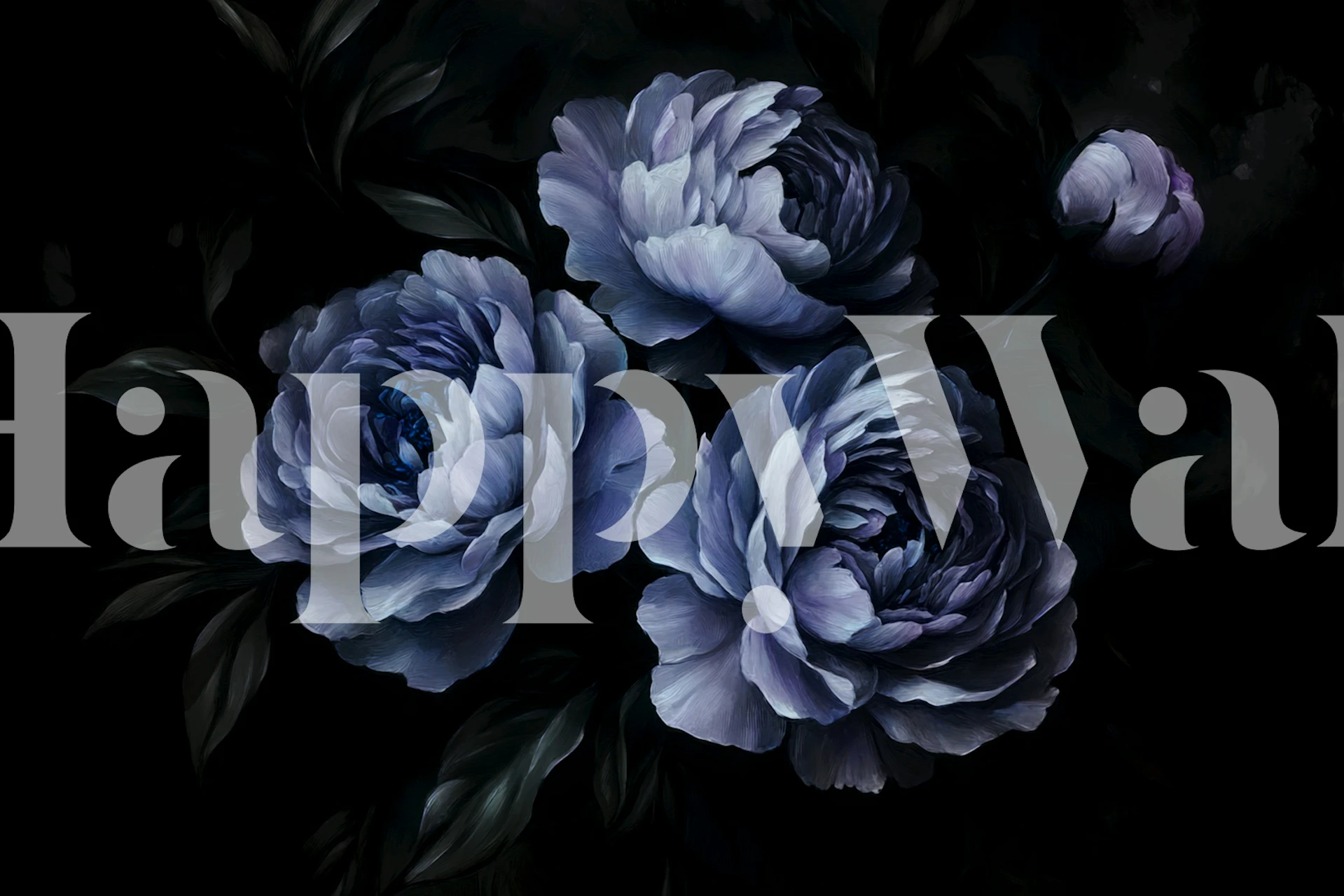 Midnight Blue Peony Garden -tapetti huoneessa