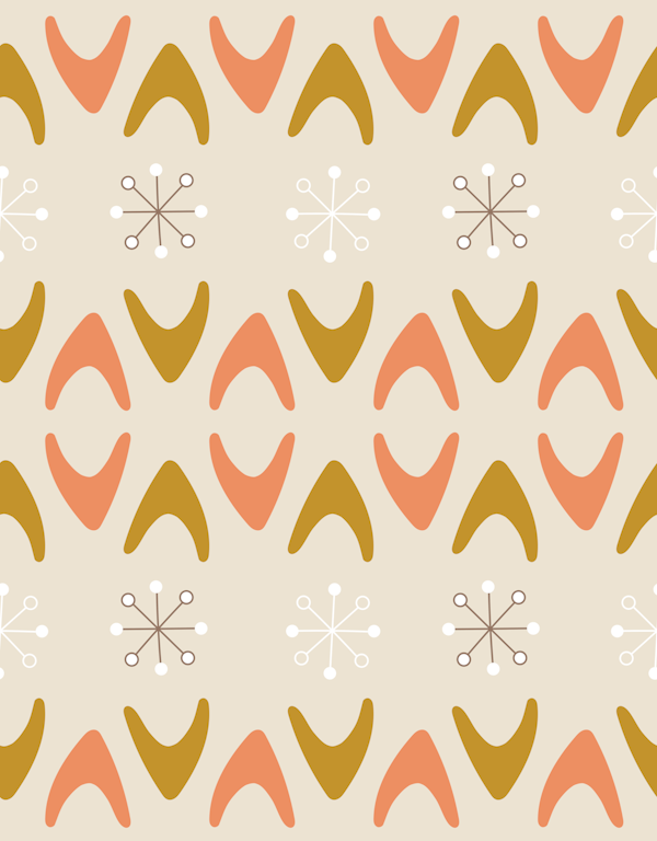 Midcentury Boomerangs - peach on cream