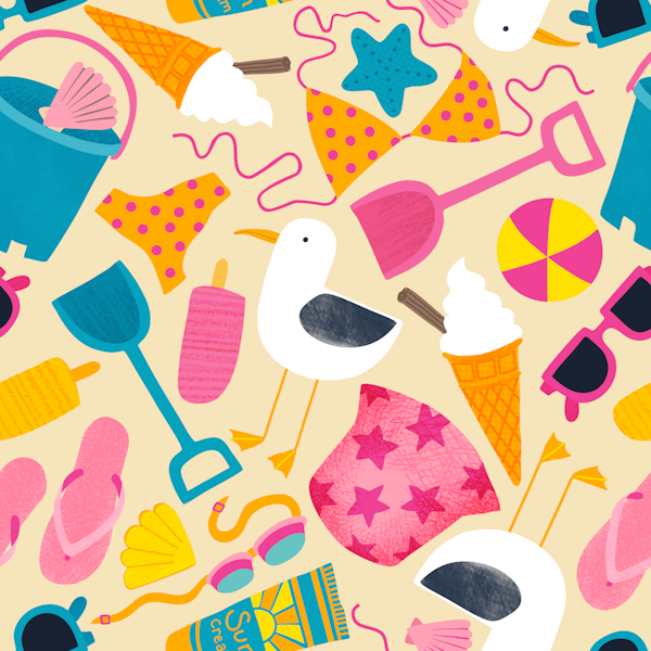 Trip to the beach - pink teal sand