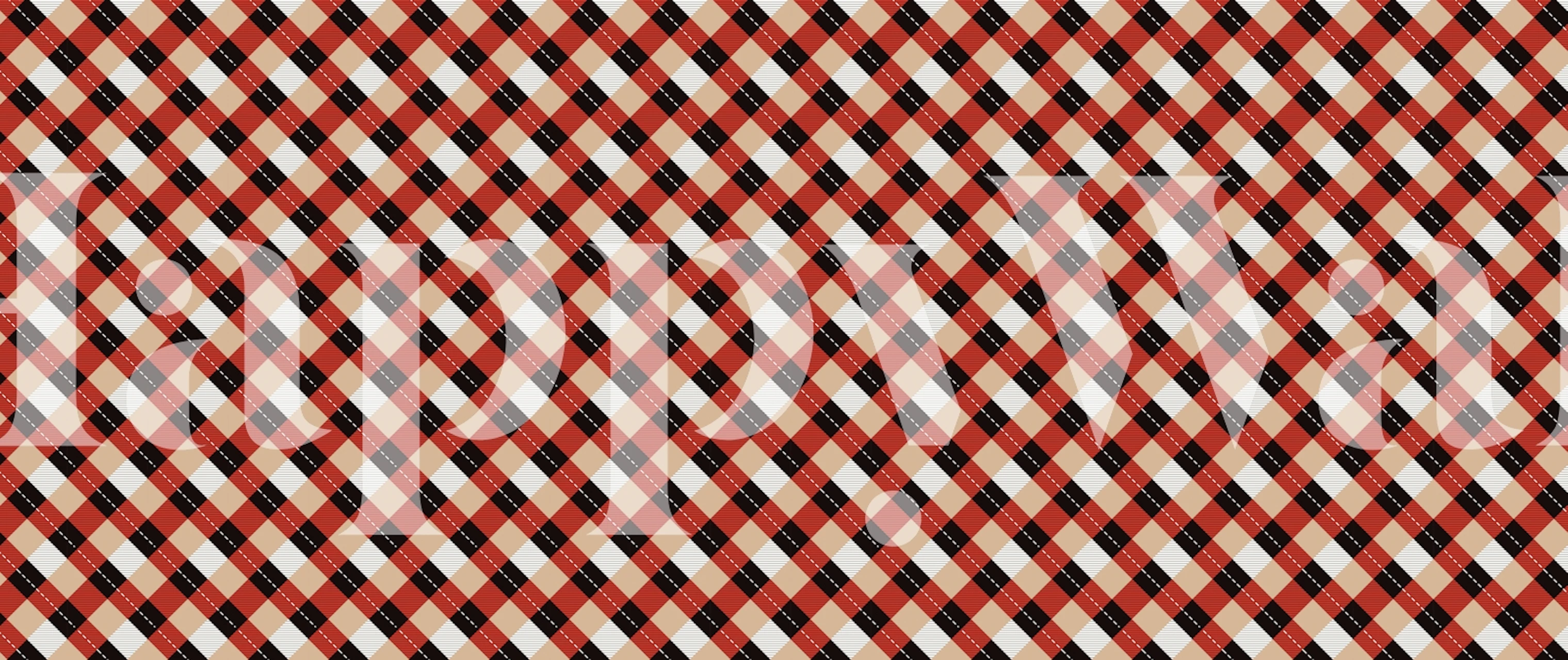 Red plaid wallpaper displayed in a room