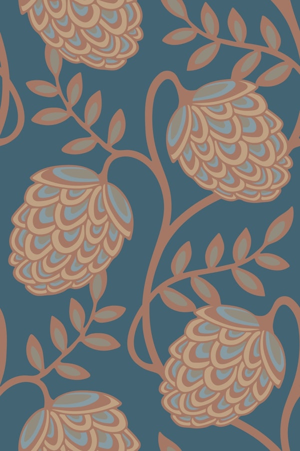 Fantasia Floral Botanical Mocha Mousse Blue