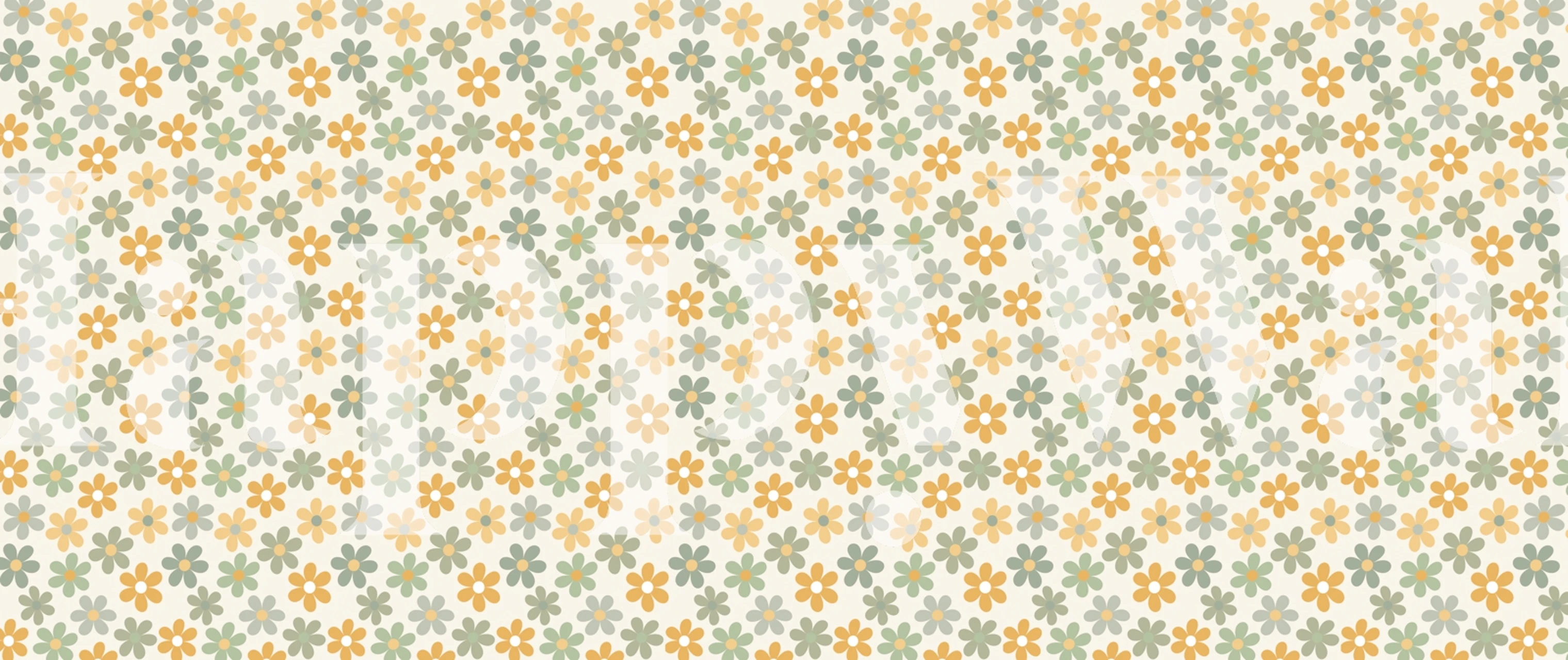 Floral pattern with green and yellow flowers on cream background wallpaper
