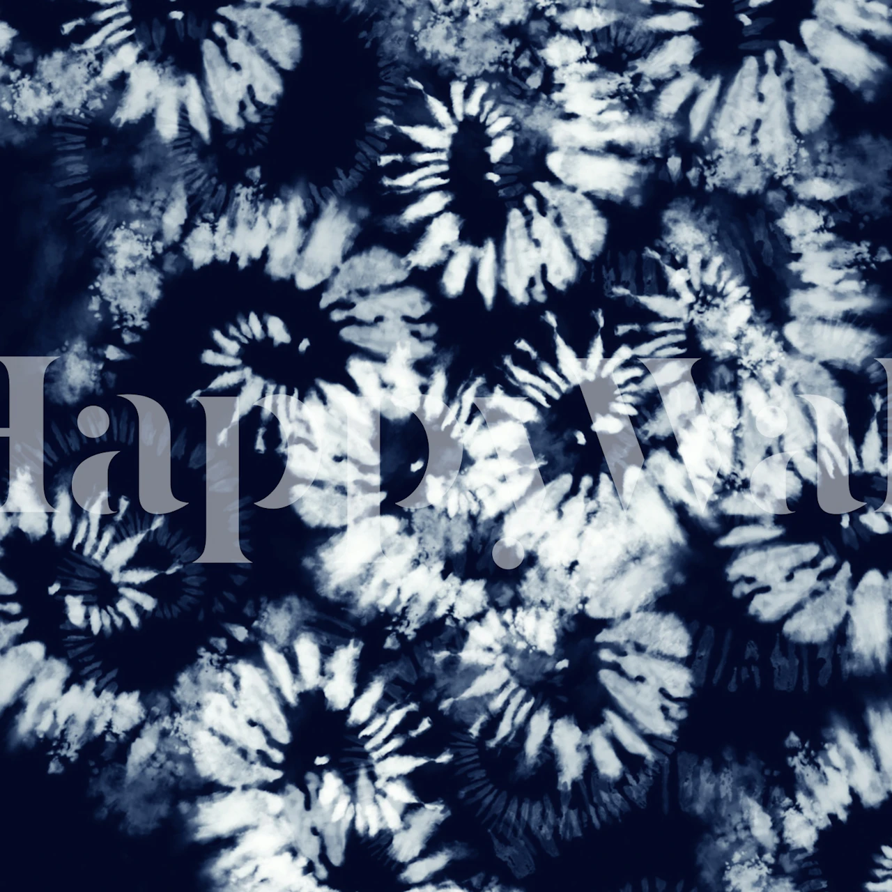 Indigo Shibori Burst behang in een kamer