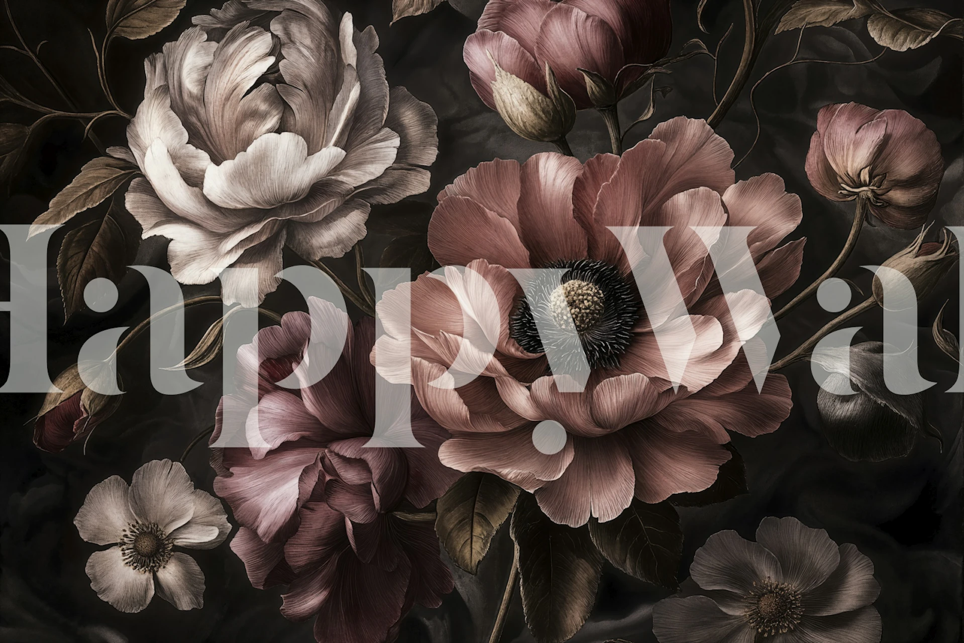 Moody Midnight Victorian Flowers wallpaper in a room