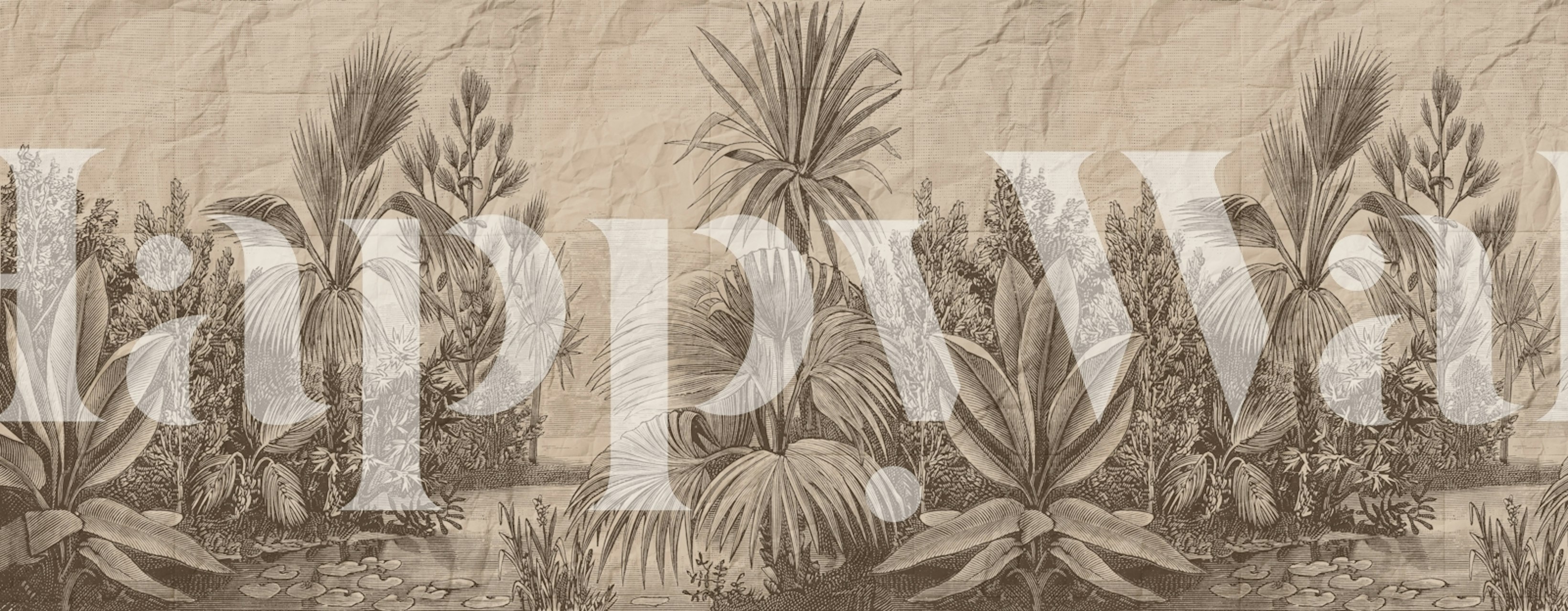 Antique Tropical Vista Neutral Sepia tapetti huoneessa