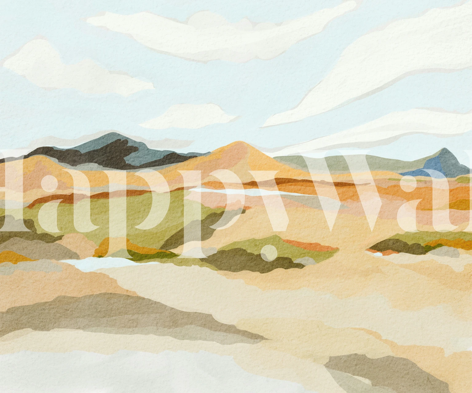 Serene desert landscape wallpaper in a room