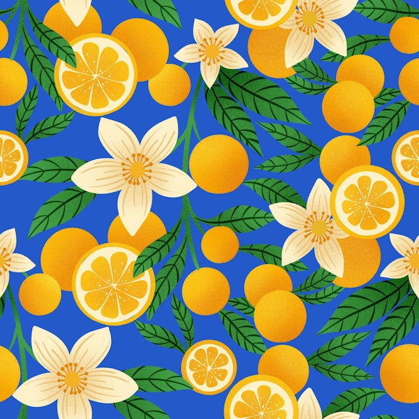 Citrus Bloom on Bold Blue