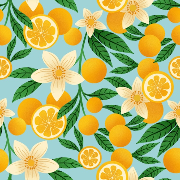 Citrus Bloom on Soft Turquoise
