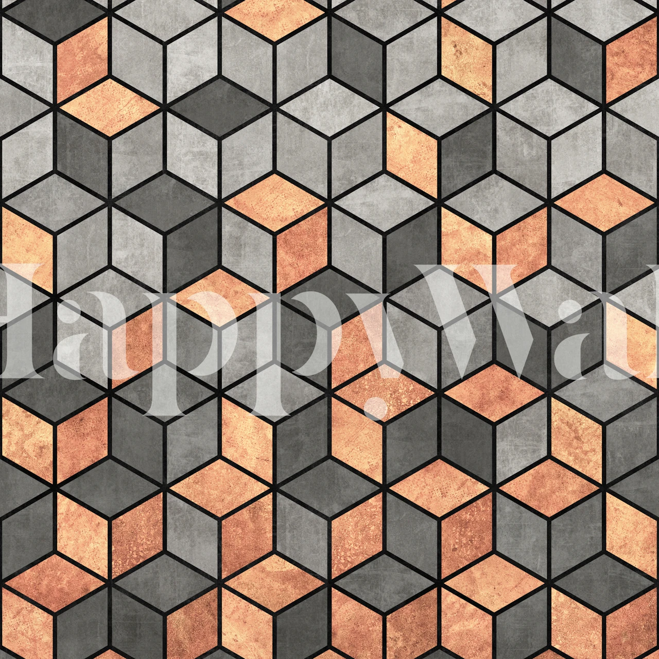 Geometric pattern of concrete and copper cubes wallpaper
