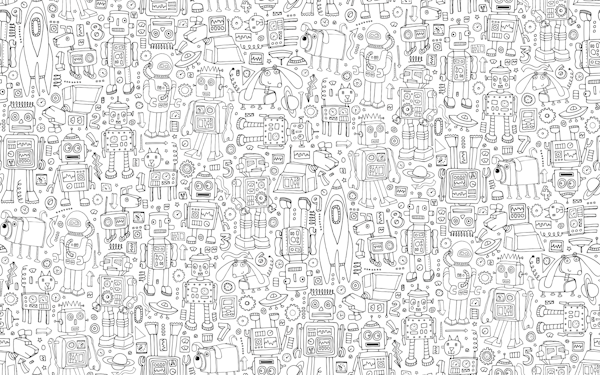 Retro Robot pattern - black and white