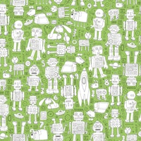 Retro robot pattern - green and white ταπετσαρία