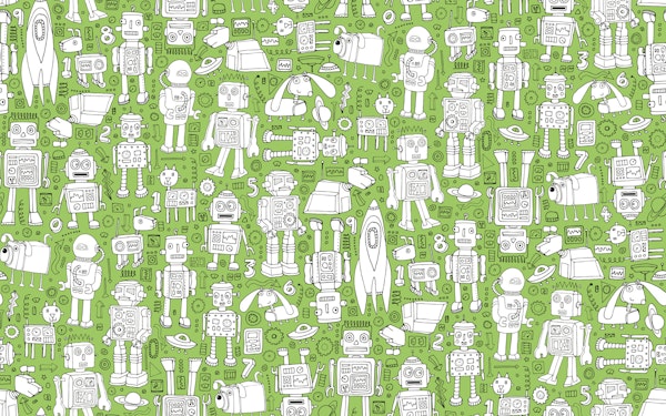 Retro robot pattern - green and white