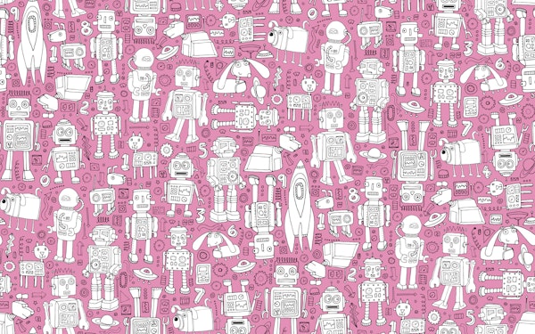 Retro robot pattern - pink and white