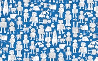 Retro robot pattern - blue and white papel pintado