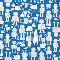Retro robot pattern - blue and white ταπετσαρία