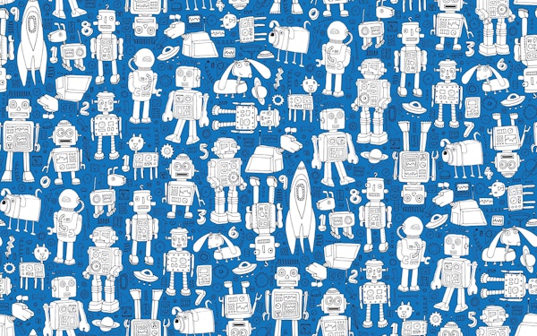 Retro robot pattern - blue and white