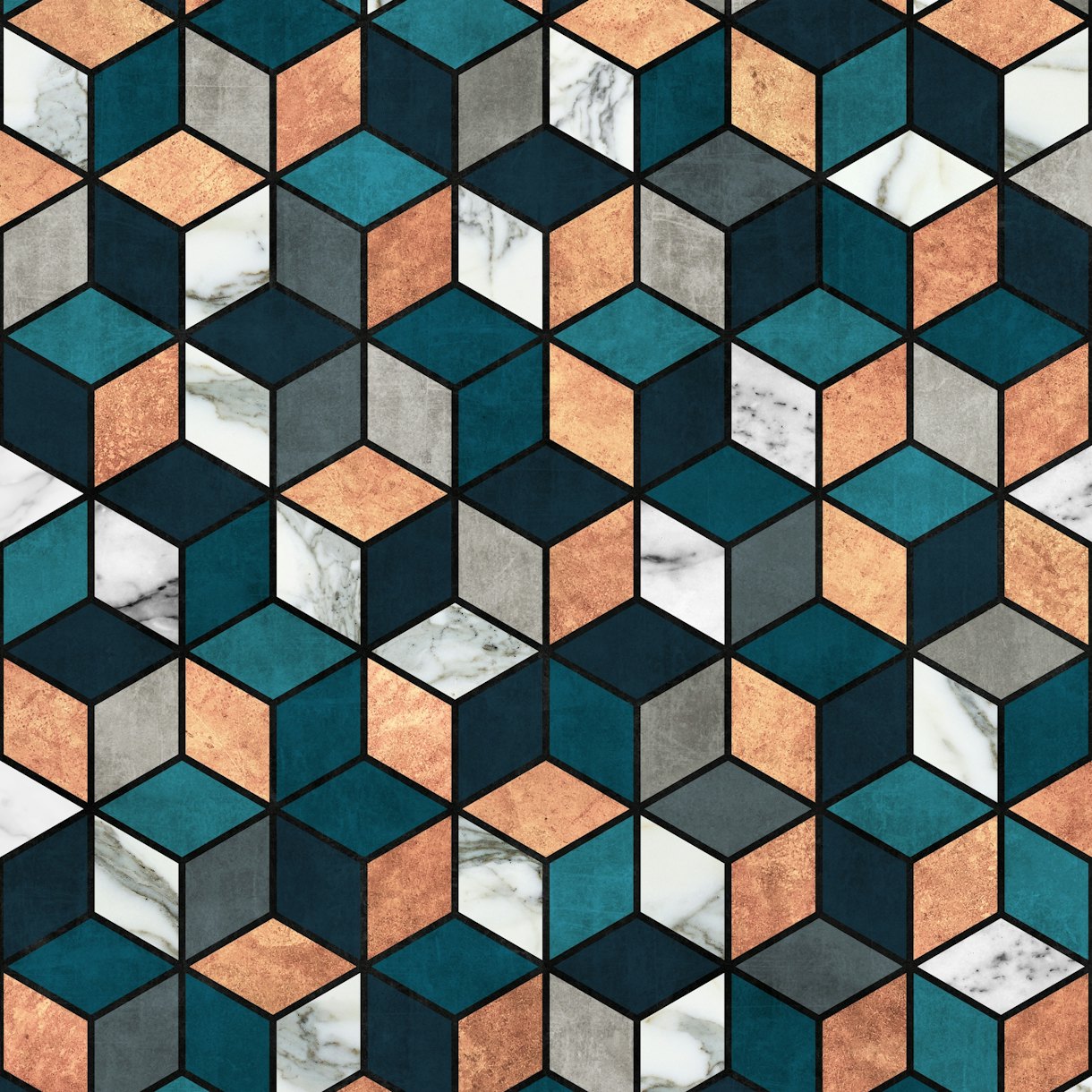 Copper Marble Cubes with Blue Wallpaper Happywall