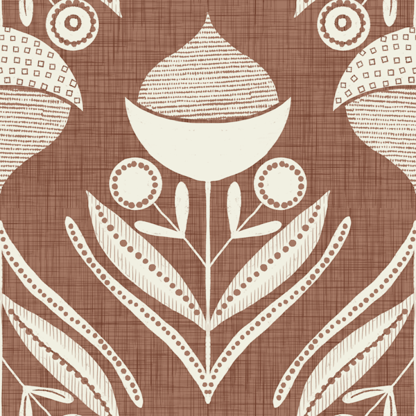 Folk Flower Mocha Mousse - Mid Century Modern