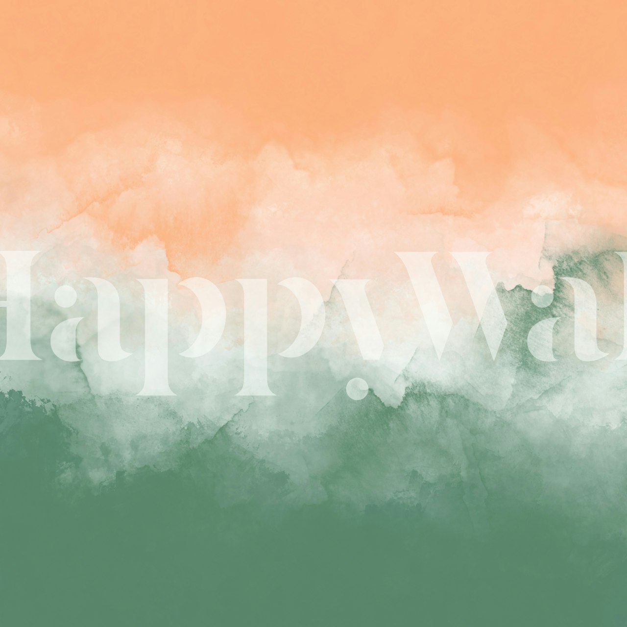 Mint and coral cloudscape wallpaper in a room